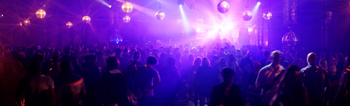 Nightclub interior with vibrant lights
